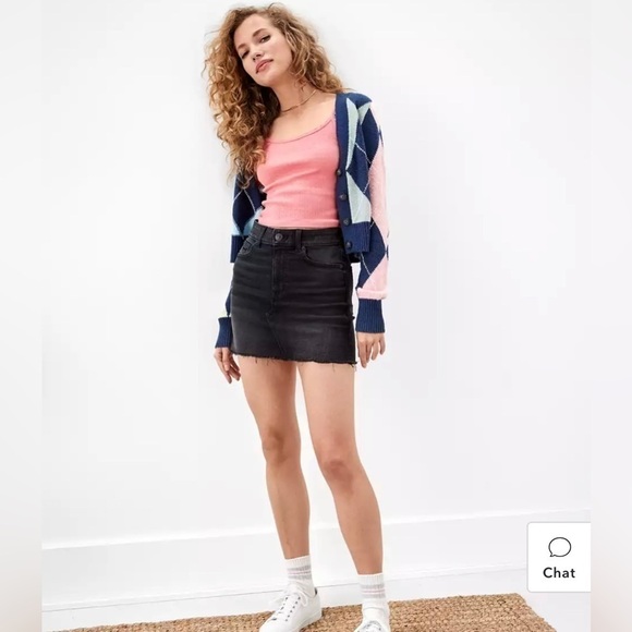 American Eagle Next Level Stretch Distressed Denim Mini Skirt, Black - Picture 1 of 8